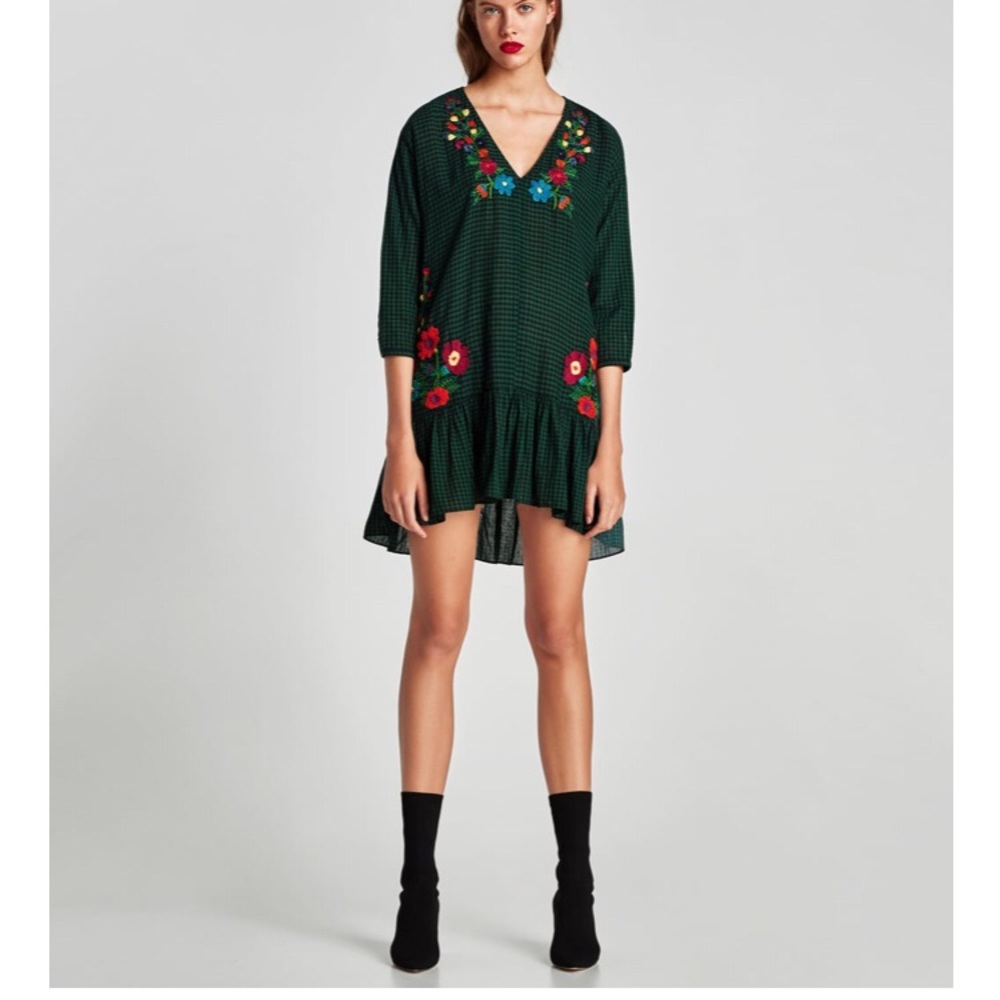 Zara embroidered V-neck dress